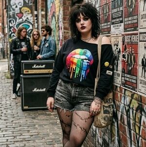 Plus Size 4XL Grundge Rainbow Drip Lips Off The Shoulder Graphic Sweatshirt